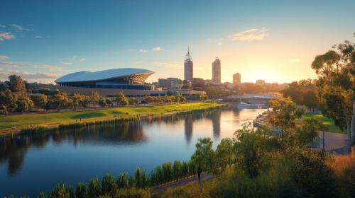 a view of a river with a city in the background at Standard Whitmore Guesthouse in Adelaide