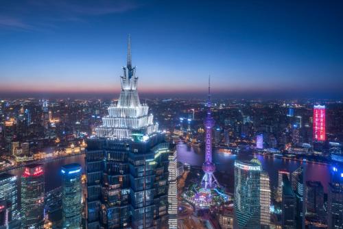a view of the shibuya tower at night at Grand Hyatt Shanghai in Shanghai