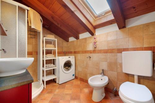 a bathroom with a toilet sink and a washing machine at Anita Haus - Issime in Issime