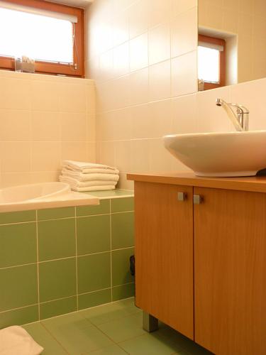 a bathroom with a sink and a bath tub at Apartmany Resort in Horní Bečva