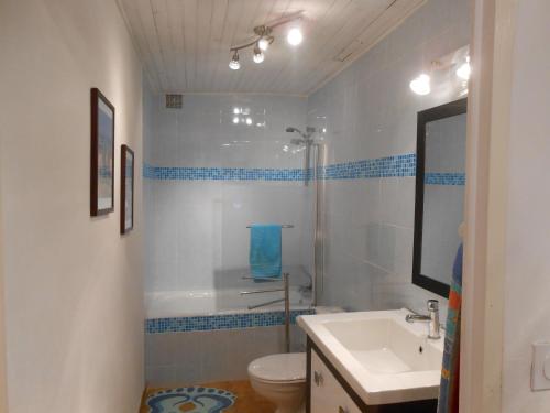 a bathroom with a sink and a toilet and a shower at Chat Noir Gite et Chambre D'Hotes in Génouillé