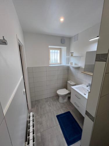 a bathroom with a toilet and a sink at La petite maison de Chéu in Chéu