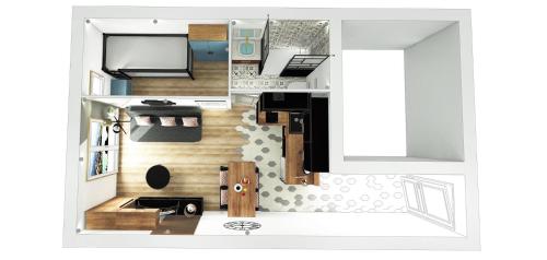 a rendering of a kitchen in a small apartment at Appartement Arêches in Beaufort