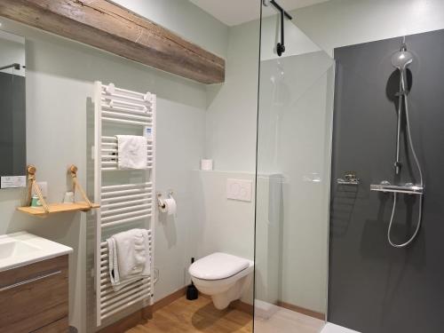 Ένα μπάνιο στο Logis Hotel Domaine du Cheval Blanc