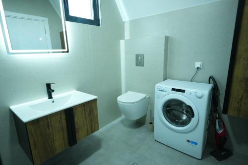 a bathroom with a washing machine and a sink at Ski Vista house in Žabljak
