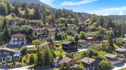 an aerial view of a village in the mountains at Kool Kabin - 8 pers - vue, charme et confort in Plan Fey