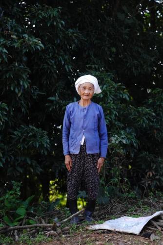 an older woman standing in front of a tree at 4000Dao- A Hilltop Hideaway & Experience in Doi Tung 