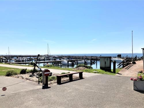 a bench and a fire hydrant in front of a pier at Apartment Irma - 25m from the sea by Interhome in Tranekær