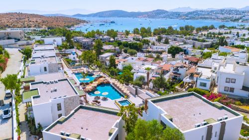 an aerial view of a resort with a pool at Ayaz Suites in Bodrum City