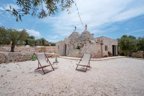 two folding chairs sitting in front of a building at Trulli di Titti - Luxury Country House in Castellana Grotte
