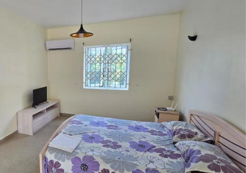 une chambre avec un lit et une fenêtre dans l'établissement Montagu Villa, à Flic-en-Flac