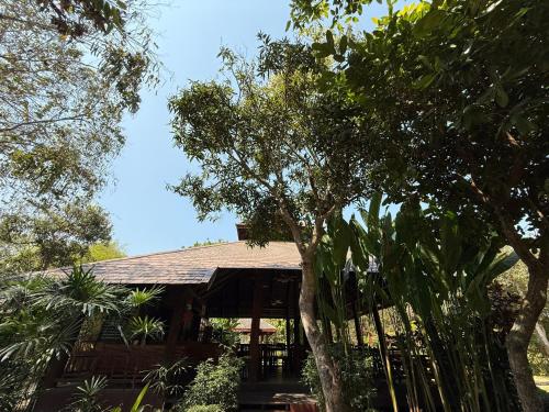 un padiglione con alberi di fronte a un edificio di Baan Krating Pai Resort - SHA Plus a Pai