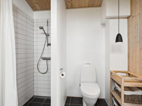 ein Badezimmer mit Toilette und Dusche in der Unterkunft Holiday Home Skamhals - 440m to the inlet by Interhome in Frederiksværk