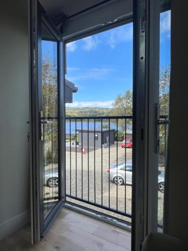a view from the door of a balcony at Kilmory Sea View in Lochgilphead