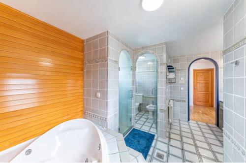 a bathroom with a bath tub and a toilet at Villa Lucentum in Alicante