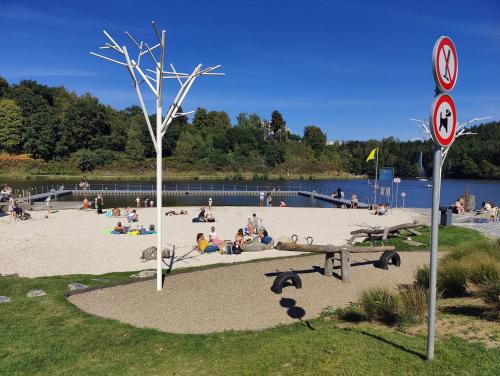 a group of people on a beach near a body of water at Terre - Le - Sart in Neufchâteau