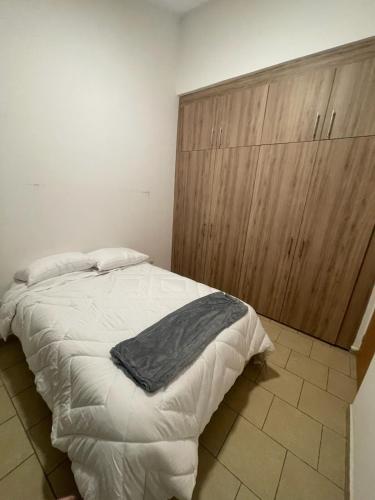 a bedroom with a bed and a wooden cabinet at Casa el Castaño in Torreón