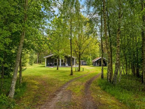 a house in the woods with a dirt road in front at Holiday Home Bæver - 1km from the sea by Interhome in Læsø