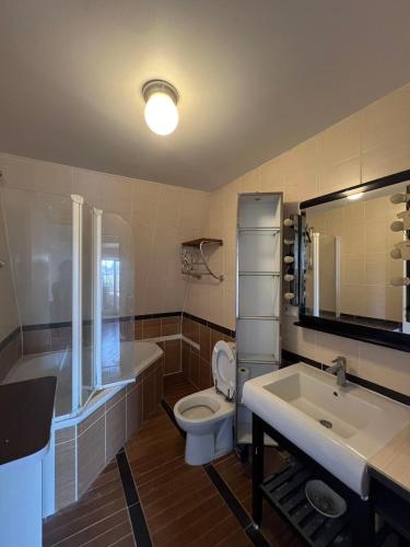 a bathroom with a toilet and a sink at Eiffel Tower View Apartment in Paris