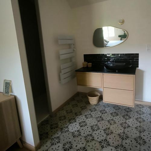 a bathroom with a sink and a mirror at Gite de charme avec piscine in Boissy-la-Rivière