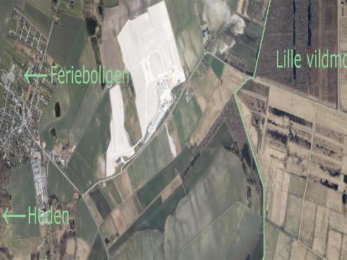 an aerial view of a field and a map at Holiday Home Atanasij - from the sea by Interhome in Nørre Hurup
