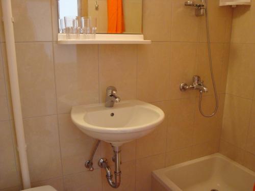 a bathroom with a sink and a shower and a toilet at Apartments Dadic Cavtat in Cavtat
