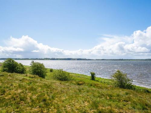 a view of a large body of water with grass and bushes at Holiday Home Arleta - 250m to the inlet by Interhome in Skals