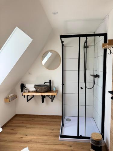 a bathroom with a shower and a sink at Ferienwohnung Christl in Dillingen an der Donau