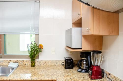 a kitchen counter with a blender on a counter top at Palmar del Sol by Riviera Maya Suites in Playa del Carmen
