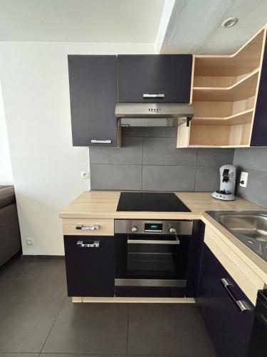 a small kitchen with a stove and a sink at Appartement spacieux centre Huy in Huy