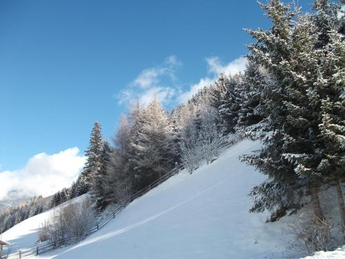 a snow covered hill with trees on it at Ferienwohnung 2 Ferienhaus Gassner In Navis in Navis