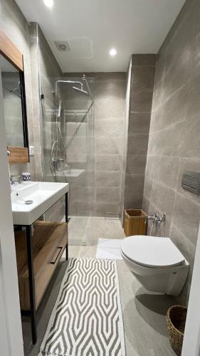 a bathroom with a toilet and a sink and a shower at Sofia House sidi bou said in Sidi Bou Saïd