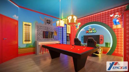 a room with a pool table in a game room at The Epic San Diego Paradiso Grande Orlando in Orlando