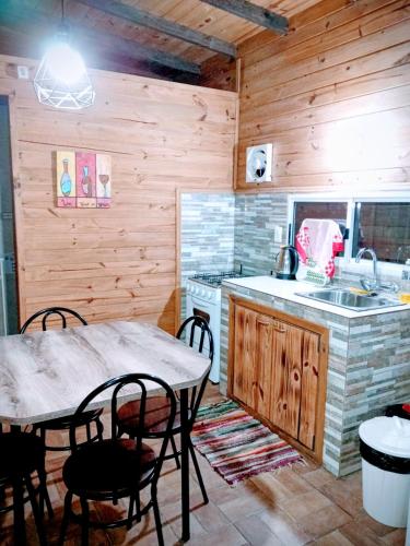 a kitchen with a table and a sink at Las Mozitas 1 in Barra del Chuy