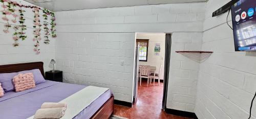 a bedroom with a bed and a tv in it at Brisas de Jarabacoa in Jarabacoa