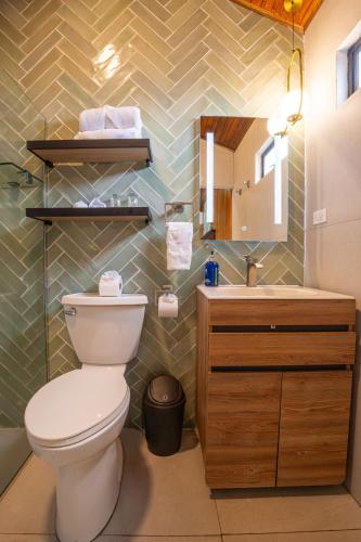 a bathroom with a toilet and a sink at Camino Verde B&B Monteverde Costa Rica in Monteverde Costa Rica