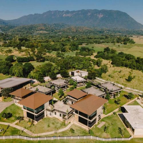 an aerial view of a large house at Black Bears Resort & Onsen in Ban Thung Lakhon