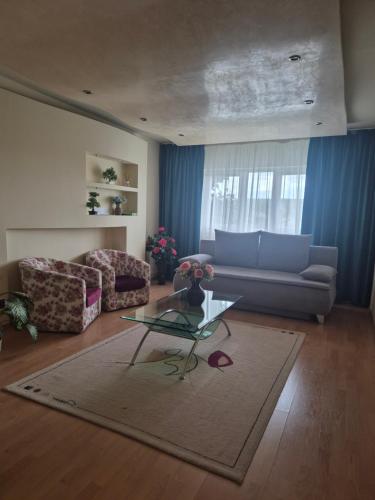 a living room with a couch and a glass table at Apartament Crăciunița in Timişoara