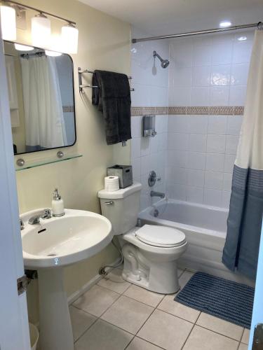 a bathroom with a sink and a toilet and a tub at Private Suite in Vancouver in Vancouver