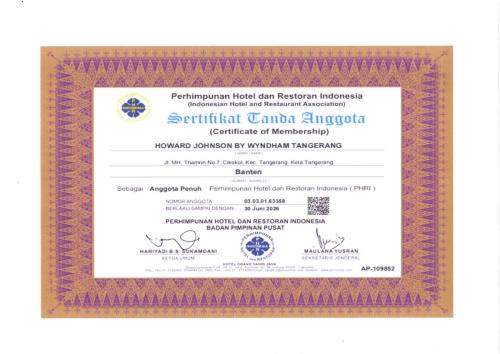 a certificate of eligibility for the sentinel canadian american akrogenysicalysical at Howard Johnson By Wyndham Tangerang in Tangerang