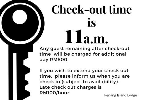 a sign that reads check out time with a key at 527 BeachHouse l 5 bedroom with swimming pool - 3min walk to the beach in Tanjung Bungah