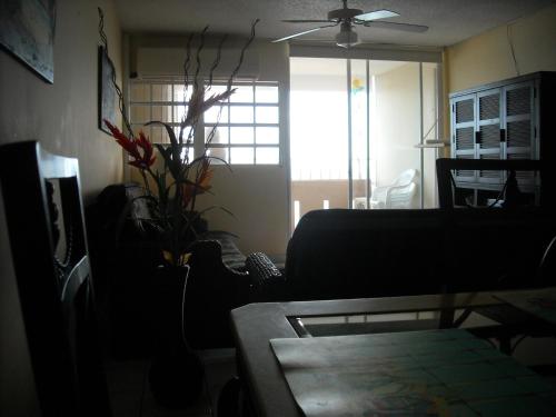 a living room with a couch and a table at Ocean Front Apartment in Luquillo