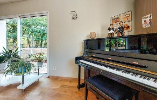 a piano in a living room with a fish tank at Cozy Home In Sarliac With Wifi in Bujadelle