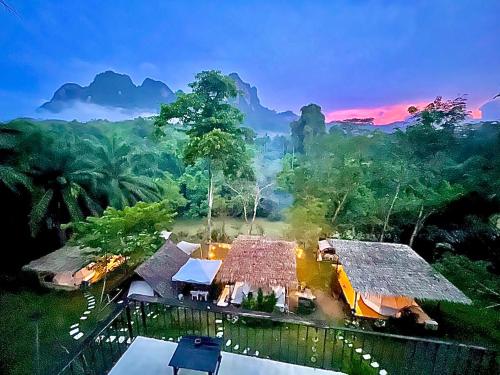 an aerial view of a house in the jungle at Amornkeeree Khao Sok Camping in Khao Sok