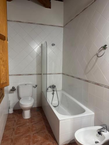 a bathroom with a toilet and a tub and a sink at Casa Rural Concejo 1 in La Adrada