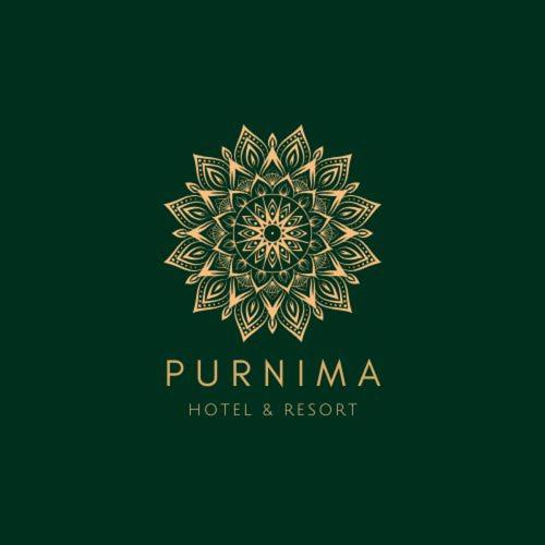 a logo for a hotel and resort with a gold mandala at Purnima Resort Neil Island in Neil Island