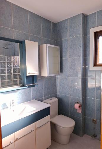 a bathroom with a toilet and a sink and a window at Apartamento independiente en Nigrán in Nigrán