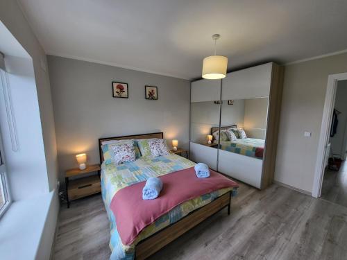 a bedroom with a bed and a large mirror at The Happy Thoughts Place in Celbridge