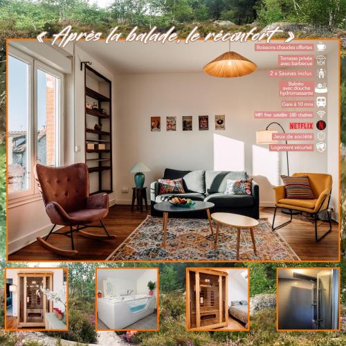 a collage of photos of a living room with furniture at Après la ballade, le réconfort! in Champagne-sur-Seine