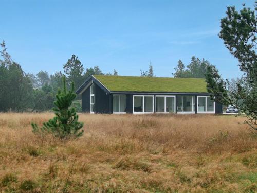 a house with a green roof in a field at Holiday Home Melinda - 2km from the sea by Interhome in Pandrup